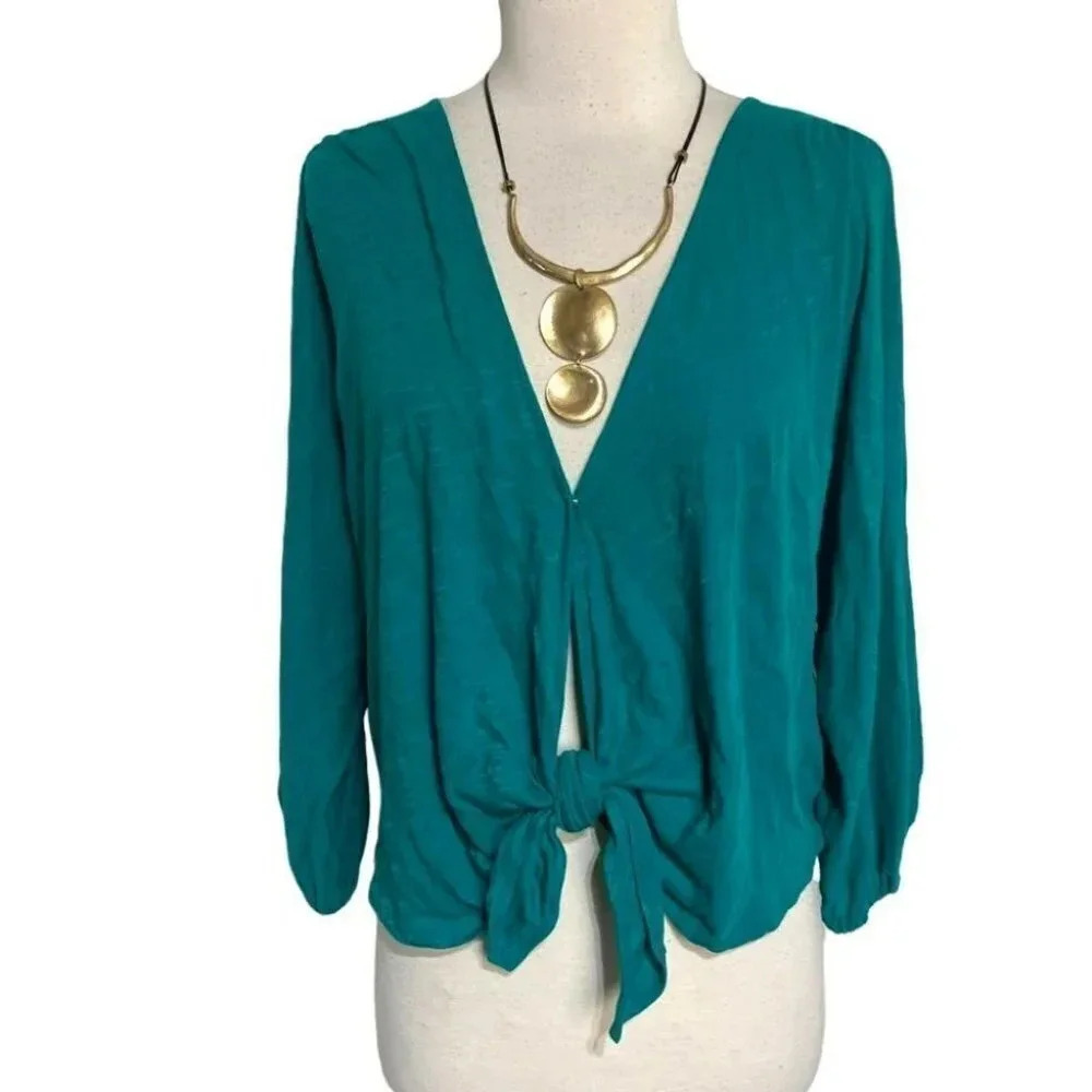 Lush L green cotton V-neck front tie top
